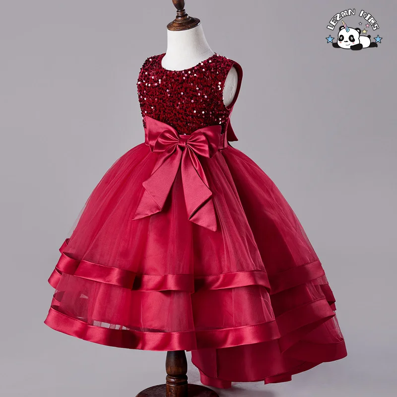 LEZONKIDS - Vestido de jantar tuxedo para meninas sem mangas com saia de malha e capa, saia de princesa com laço e lantejoulas, estilo doce e longo